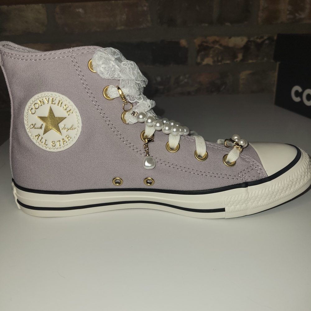 Converse Light Purple High-Tops with Gold and White Accents